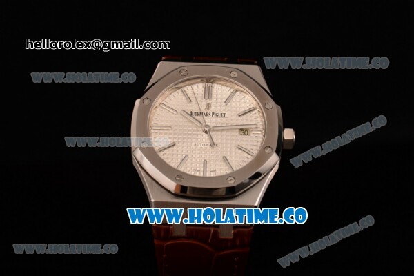 Audemars Piguet Royal Oak 39MM Miyota 9015 Automatic Steel Case with White Dial Brown Leather Strap and Stick Markers (BP) - Click Image to Close